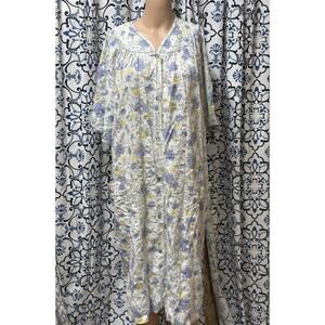 Barbican Vintage Nightgown Women’s SZ XL Blue Yellow Floral Print Cotton Button